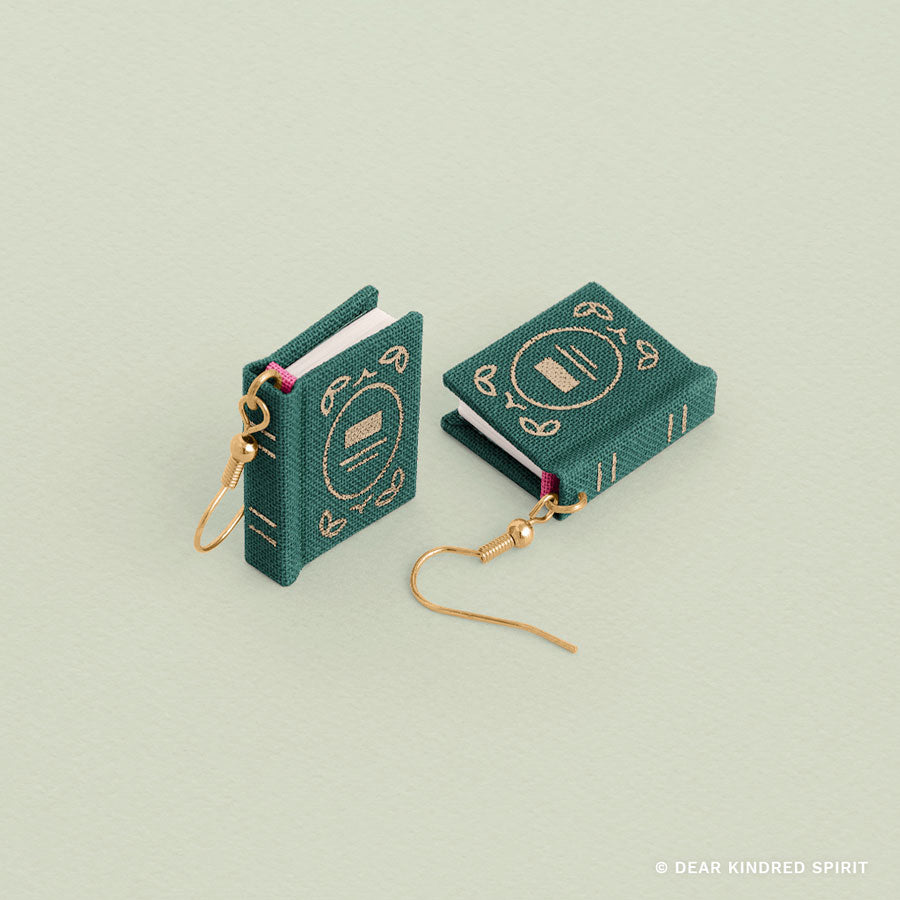 Miniature Book Earrings | Forest Green with Enchanted Cover