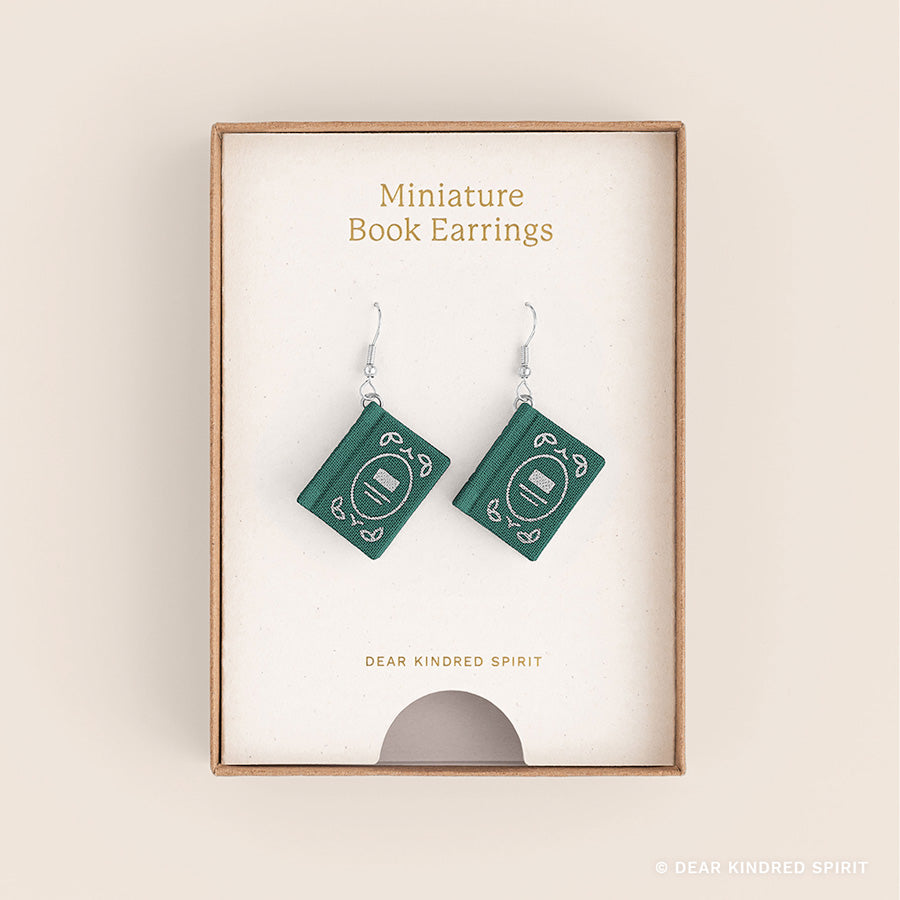 Miniature Book Earrings | Forest Green with Enchanted Cover