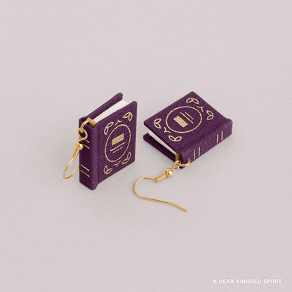 Miniature Book Earrings | Plum Purple with Enchanted Cover