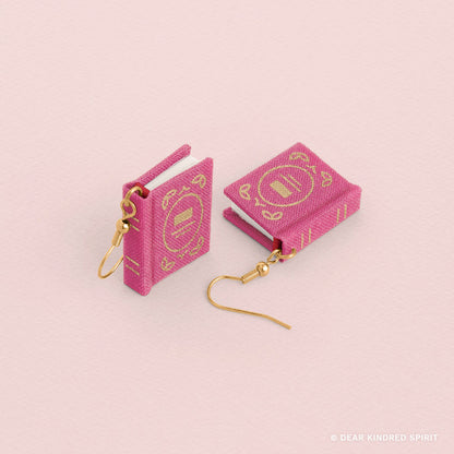 Miniature Book Earrings | Taffy Pink with Enchanted Cover