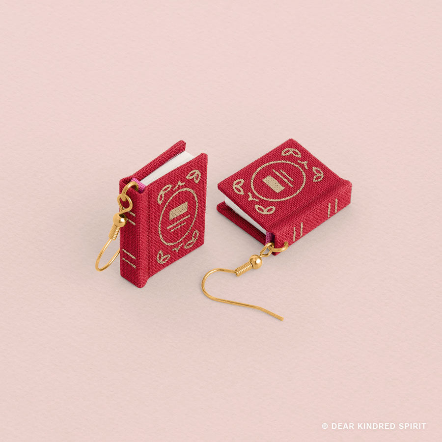 Miniature Book Earrings | Poppy Red with Enchanted Cover