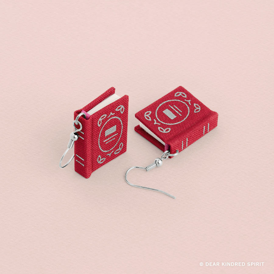 Miniature Book Earrings | Poppy Red with Enchanted Cover