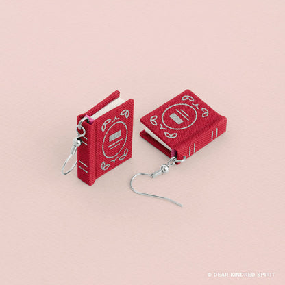 Miniature Book Earrings | Poppy Red with Enchanted Cover