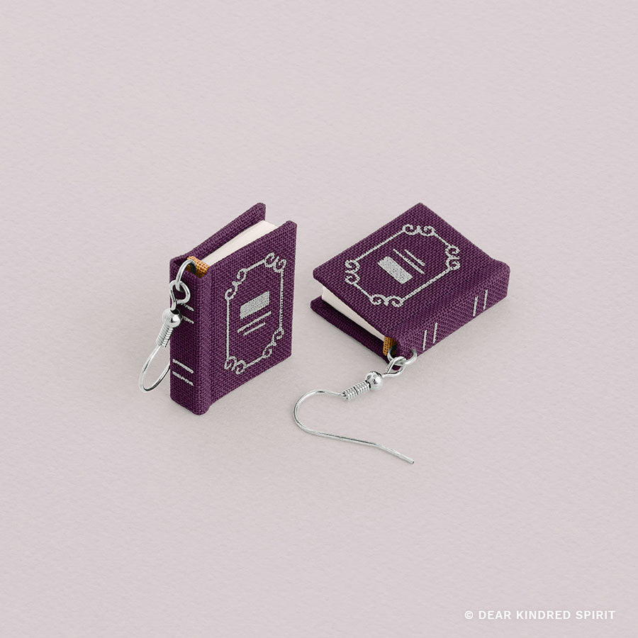 Miniature Book Earrings | Plum Purple with Classic Cover