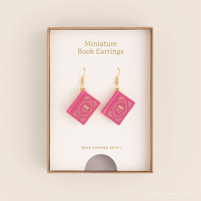 Miniature Book Earrings | Taffy Pink with Enchanted Cover