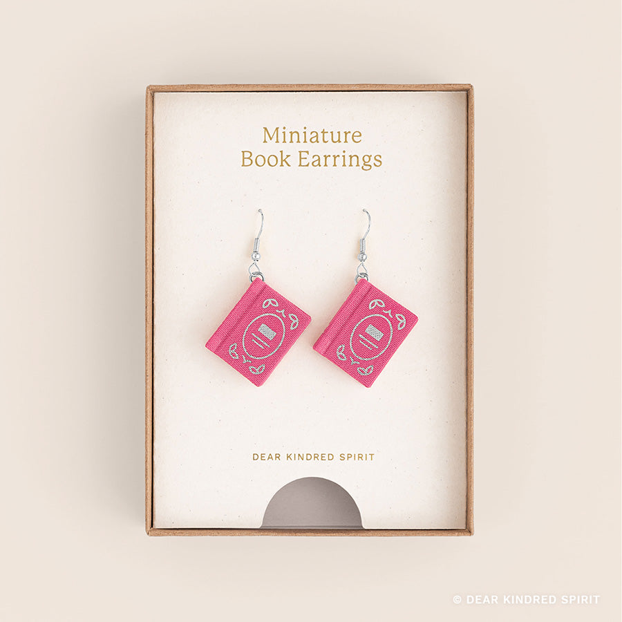 Miniature Book Earrings | Taffy Pink with Enchanted Cover