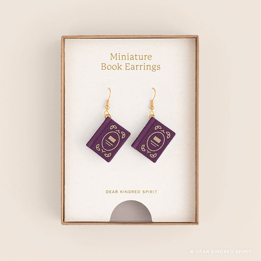 Miniature Book Earrings | Plum Purple with Enchanted Cover