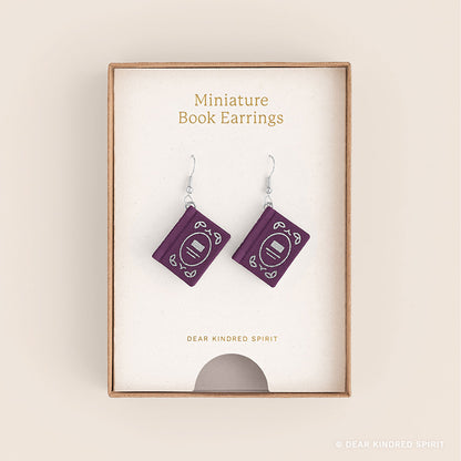 Miniature Book Earrings | Plum Purple with Enchanted Cover