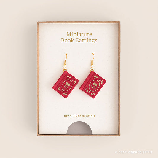 Miniature Book Earrings | Poppy Red with Enchanted Cover