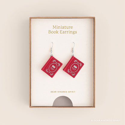 Miniature Book Earrings | Poppy Red with Enchanted Cover