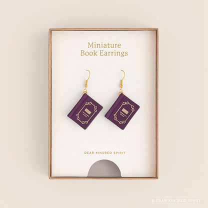 Miniature Book Earrings | Plum Purple with Classic Cover