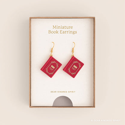 Miniature Book Earrings | Poppy Red with Classic Cover